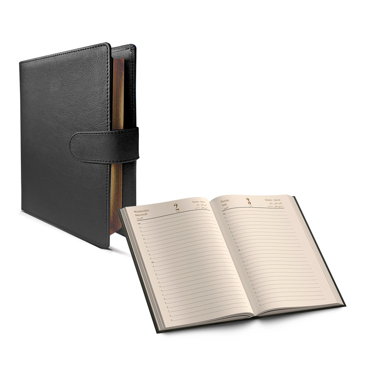 2026 Daily Diary in Wallet PU Gilded L/O- A5 Black