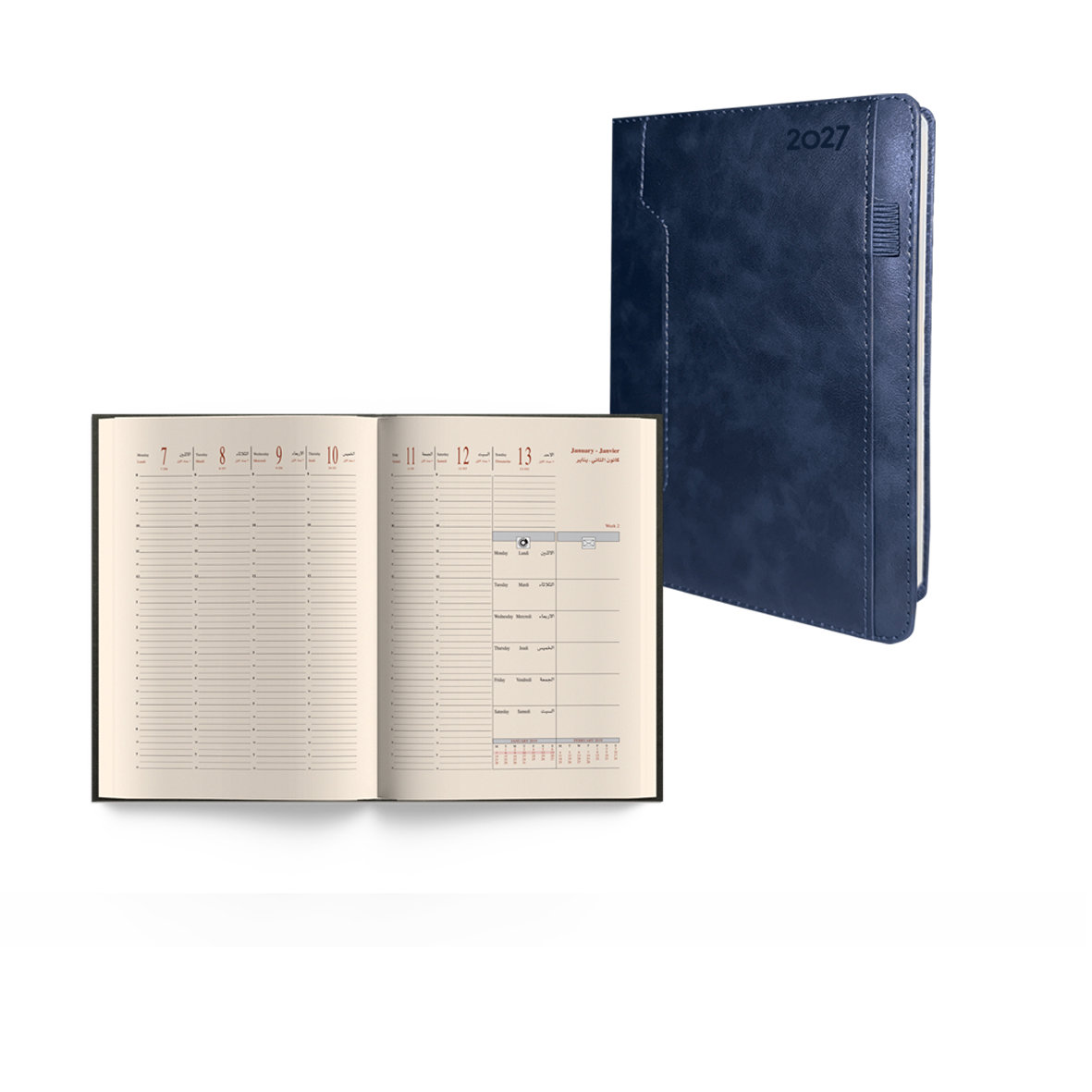 2027 Weekly Diary PU W/Pocket Ivory P BL L/O 26x20