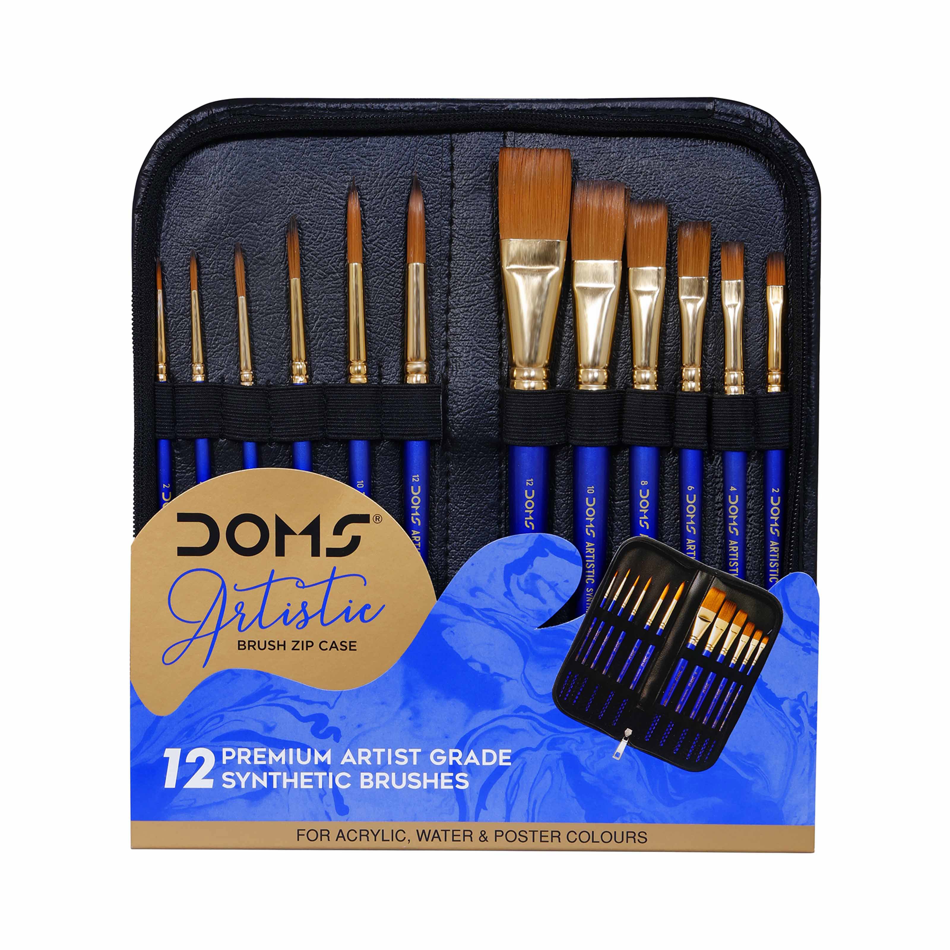 DOMS Artistic Brushes  6Round & 6Flat in Zip Lock