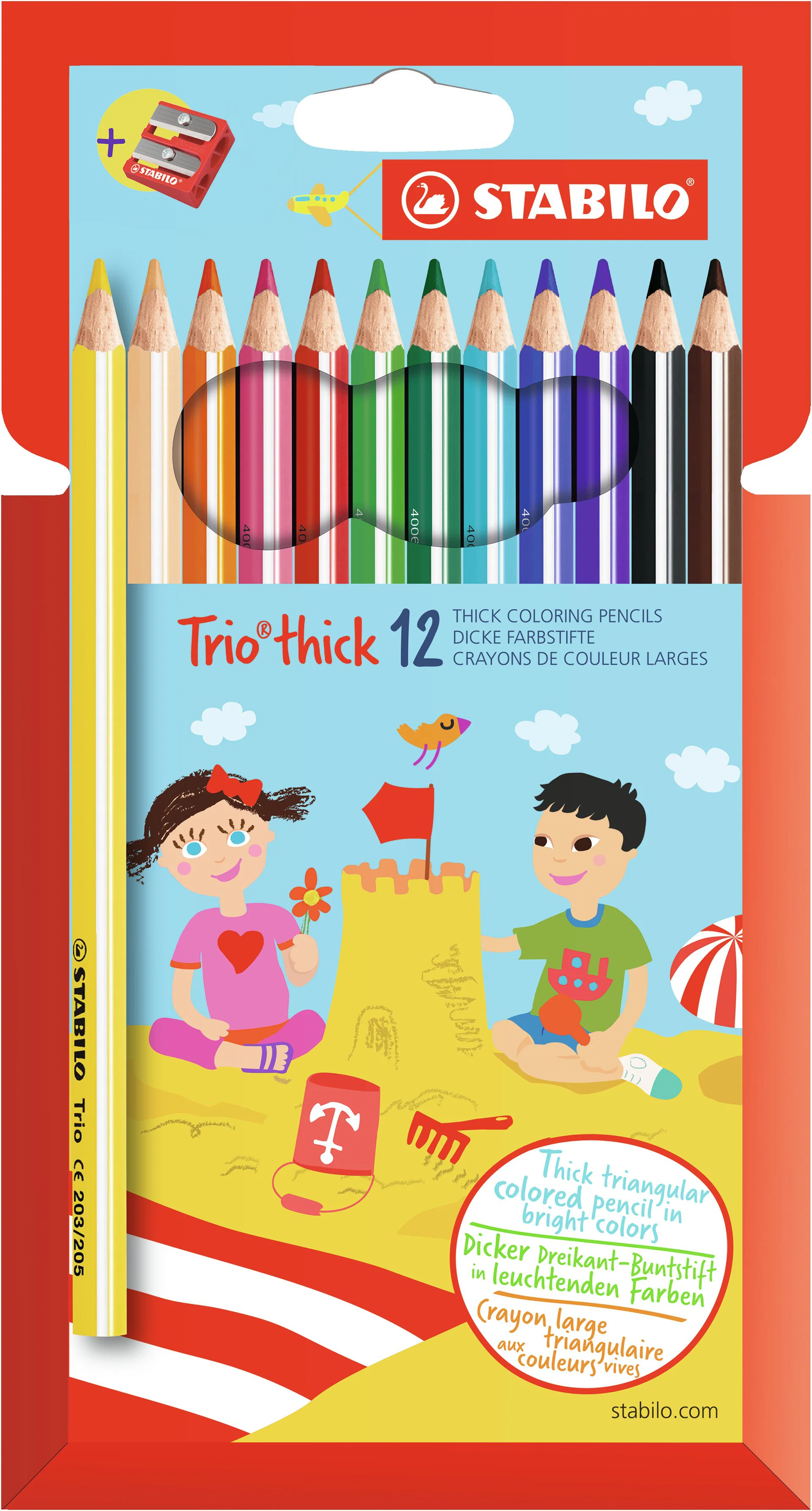 STABILO Trio thick coloured pencil pack of 12 colours with sharpener Thumbnail