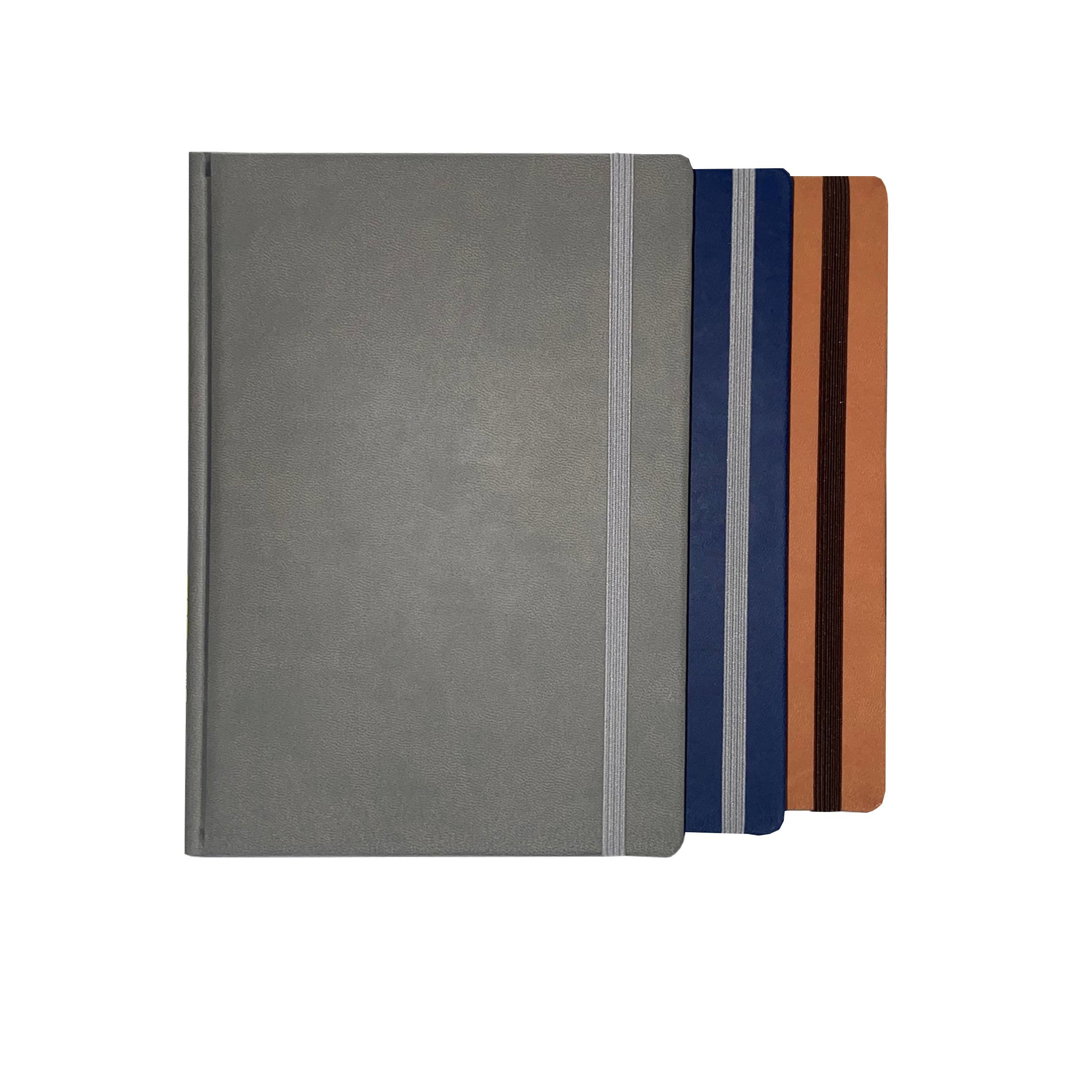 NoteBook 80g PU cover Lines 128sh W/Elastic A5,BL