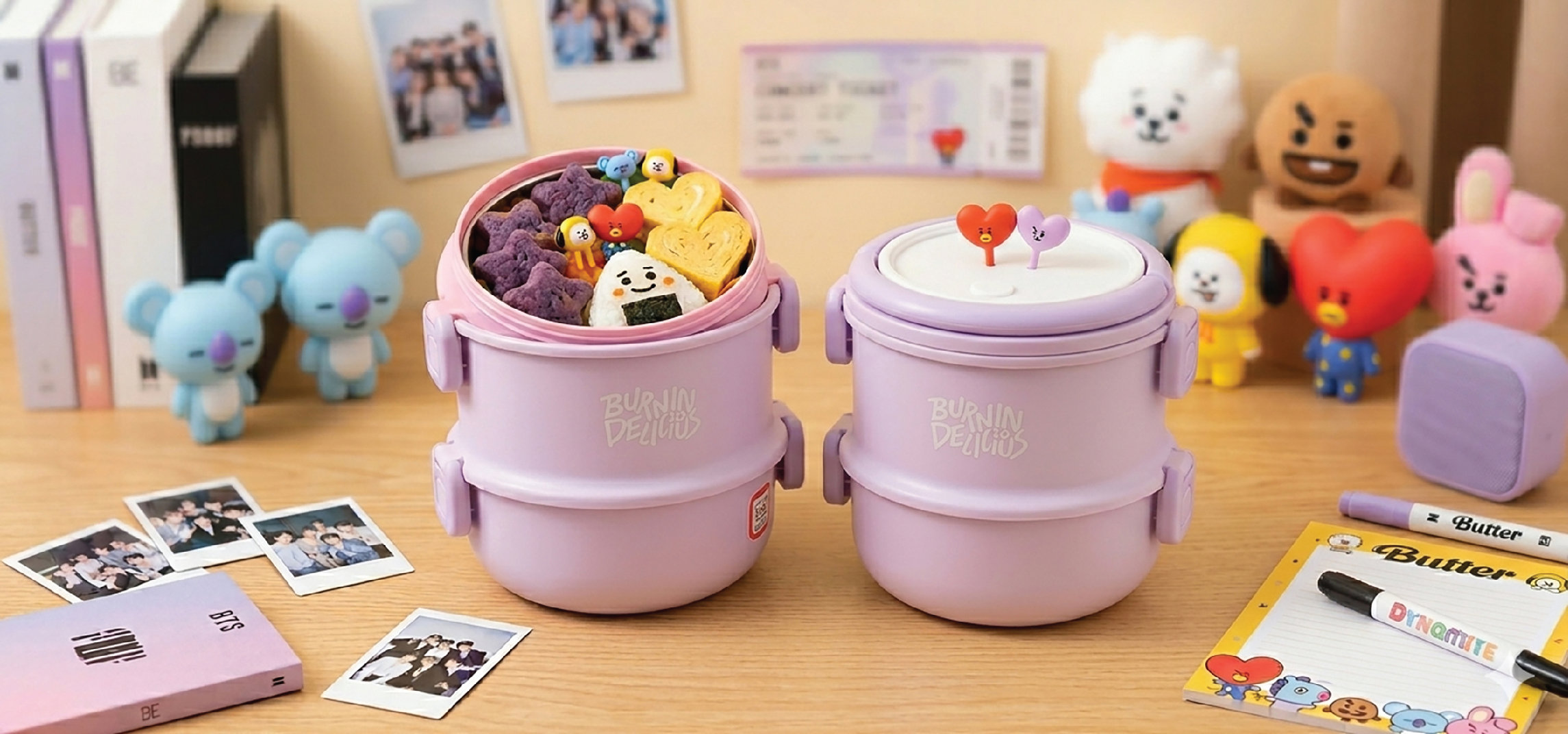Lunch Box double layer Round shape 430+430ml Pastl