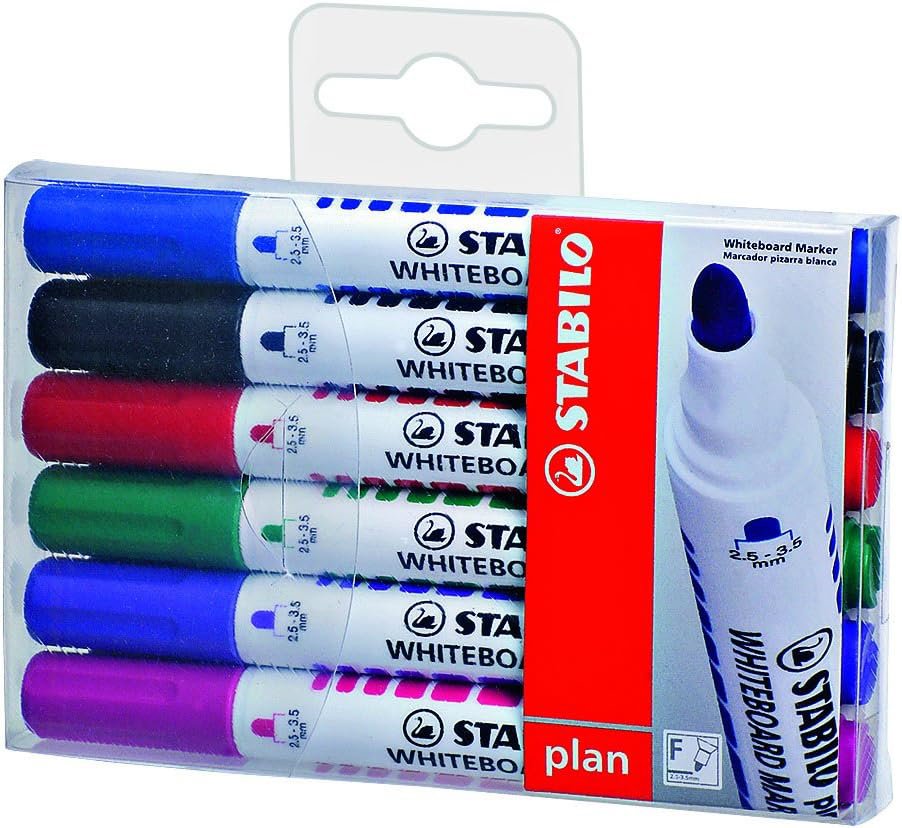 STABILO plan Whiteboard Marker round tip, wallet of 6 colours