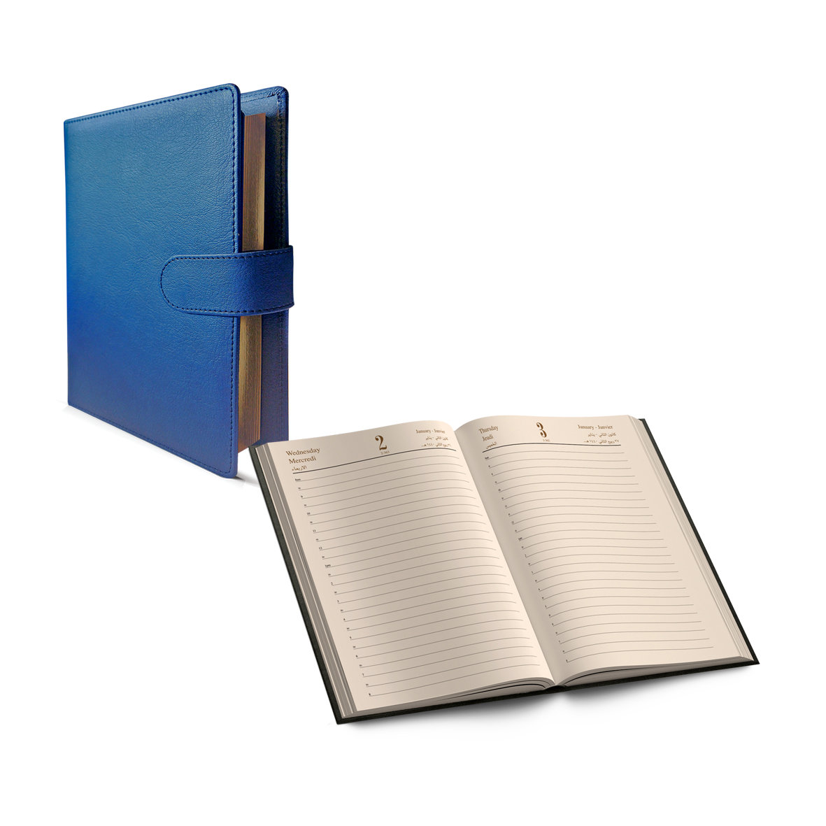 2025 Daily Diary in Wallet PU Gilded L/O- A5 Blue
