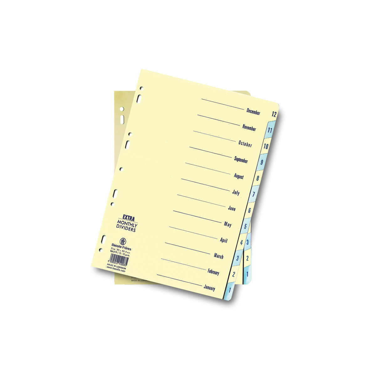 EXTRA Monthly Dividers Bristol 180g 12-1 A4 2Color