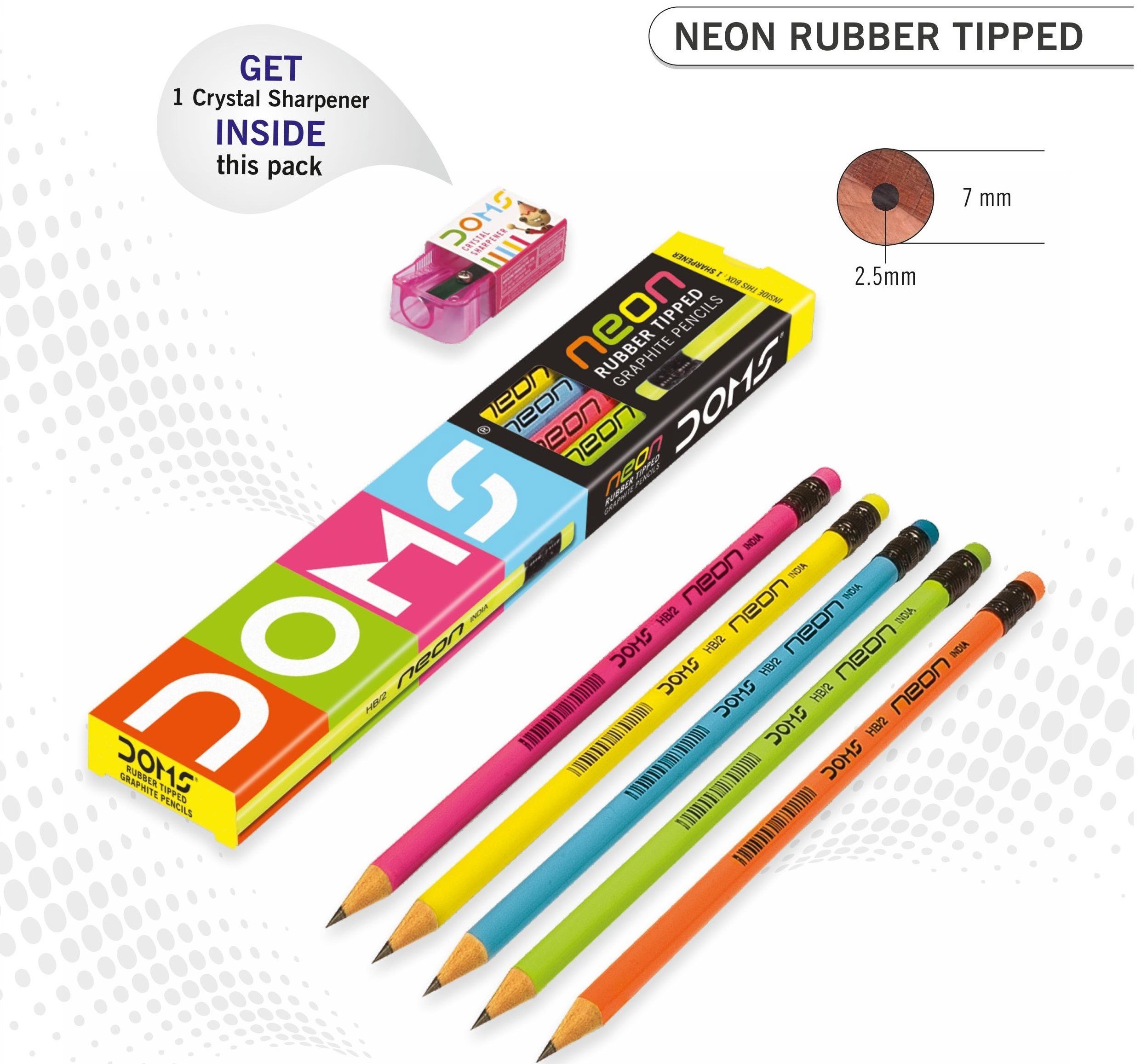 DOMS Neon RT HB/2 Round Pencils DZ