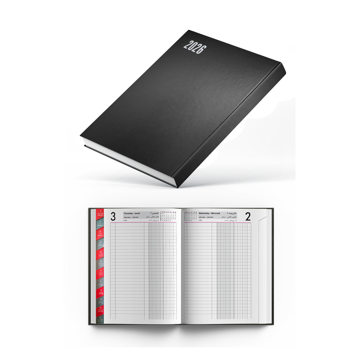 2026 Daily Diary Hard Cov 2col R/O Monthly Tabs B5