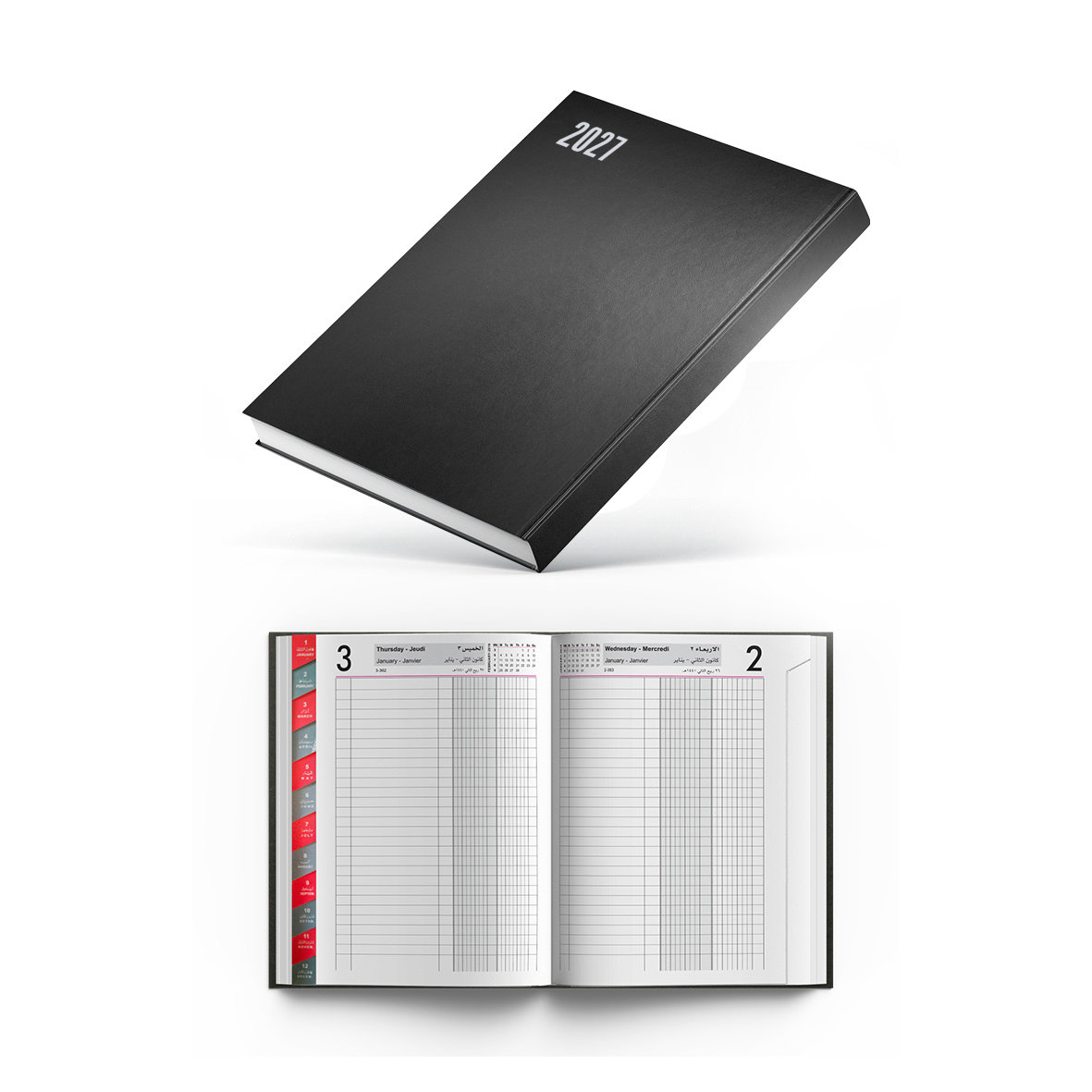 2027 Daily Diary Hard Cov 2col R/O Monthly Tabs B5