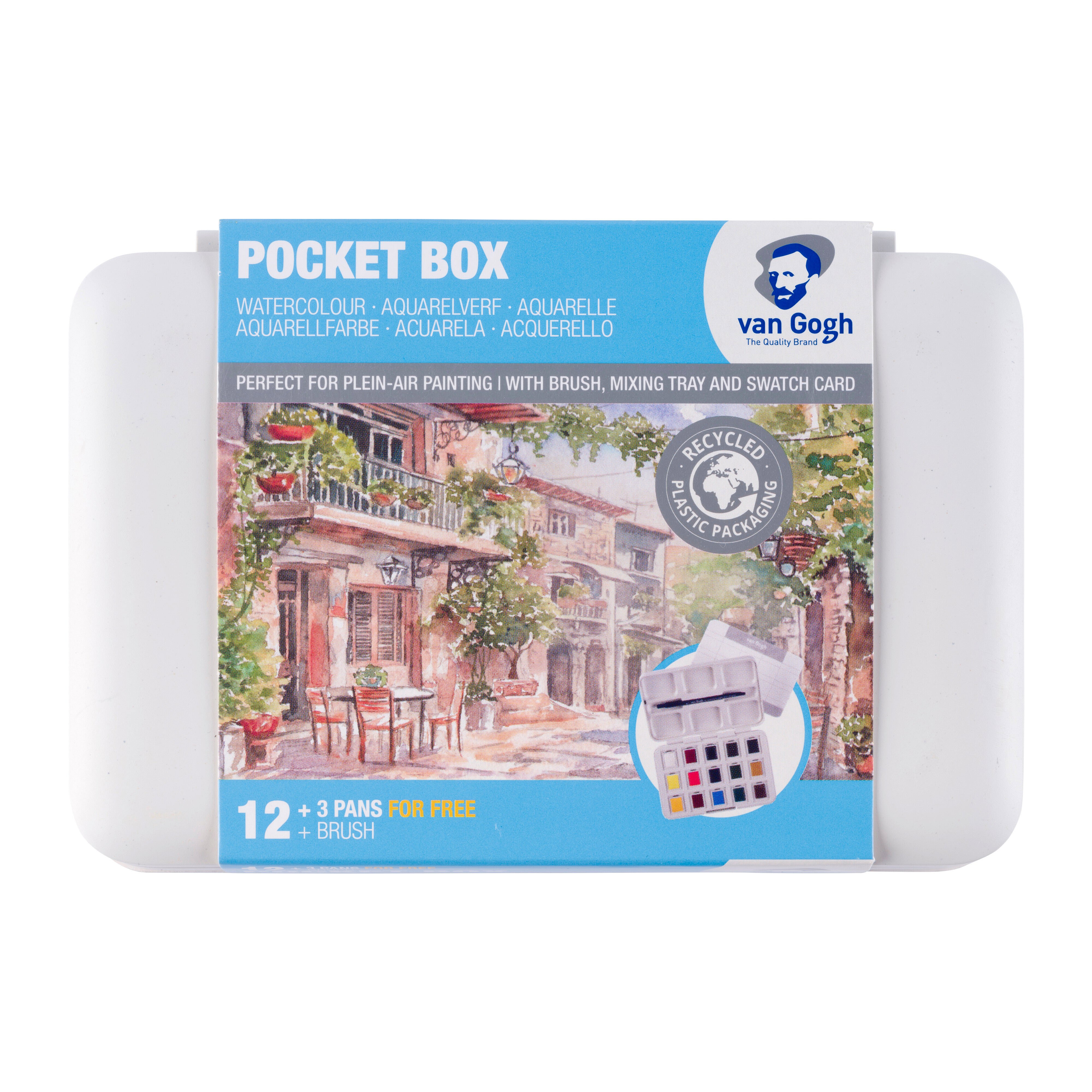 Van Gogh Watercolour pocket box basic colours | 12 half pans + 3 colours for free 12 + 3