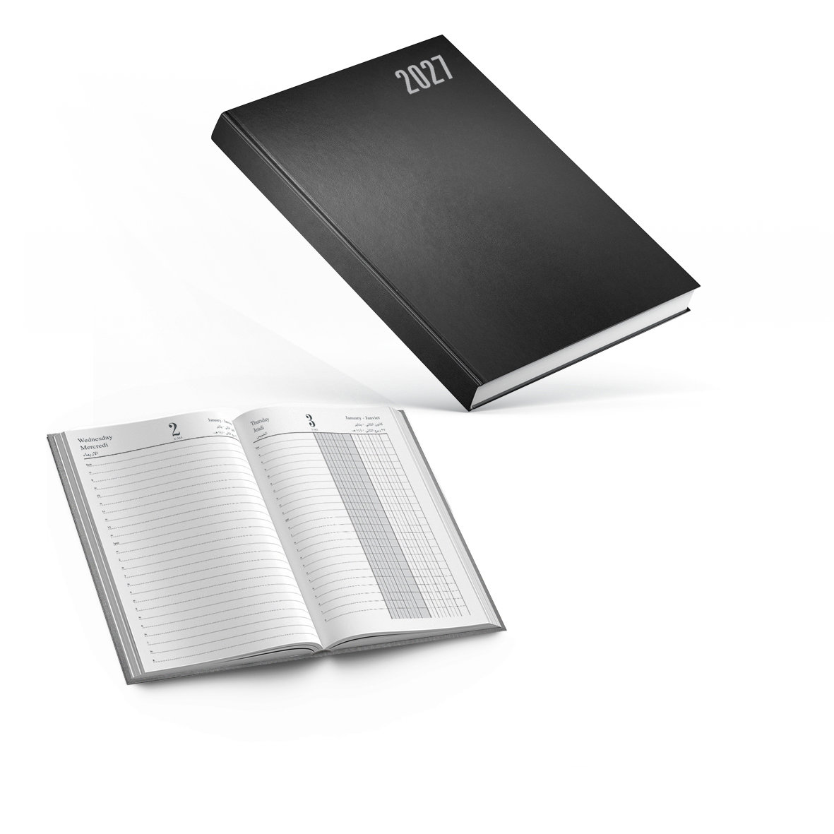 2027 Daily Diary Hard Cover 2 Col L/O A5 W/Elastic