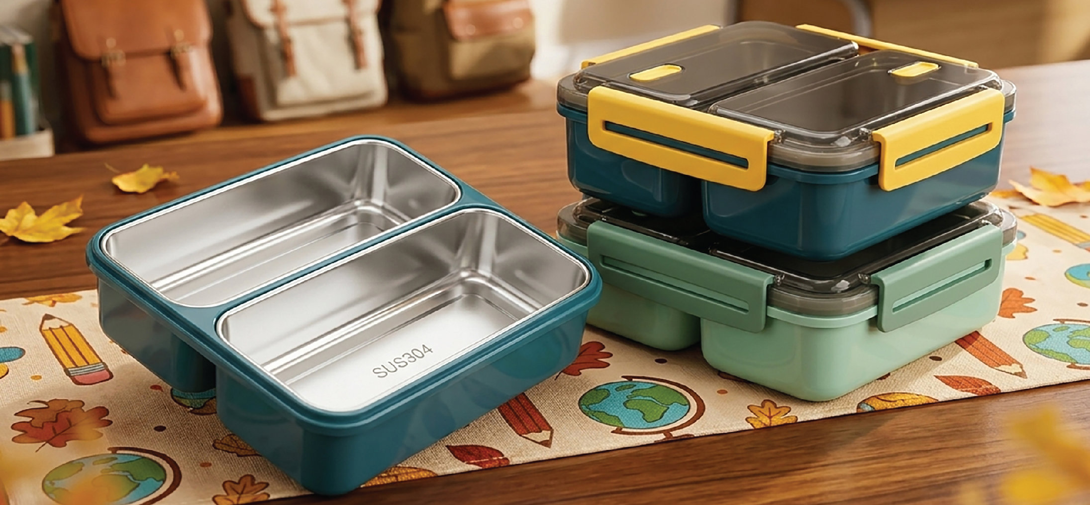 Lunch box stainless 2compartments 1100ml 2colors
