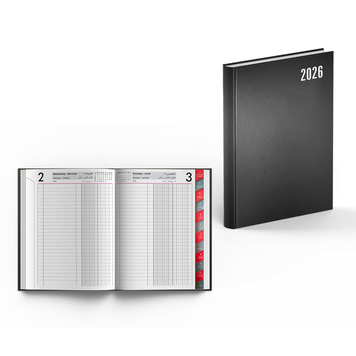 2026 Daily Diary Hard Cov 2col L/O Monthly Tabs B5