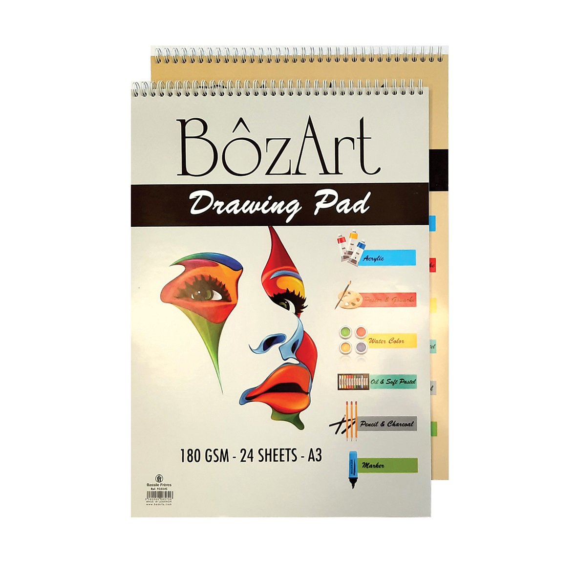 BOZART Drawing Pad Spiral  180gsm 24sh A3