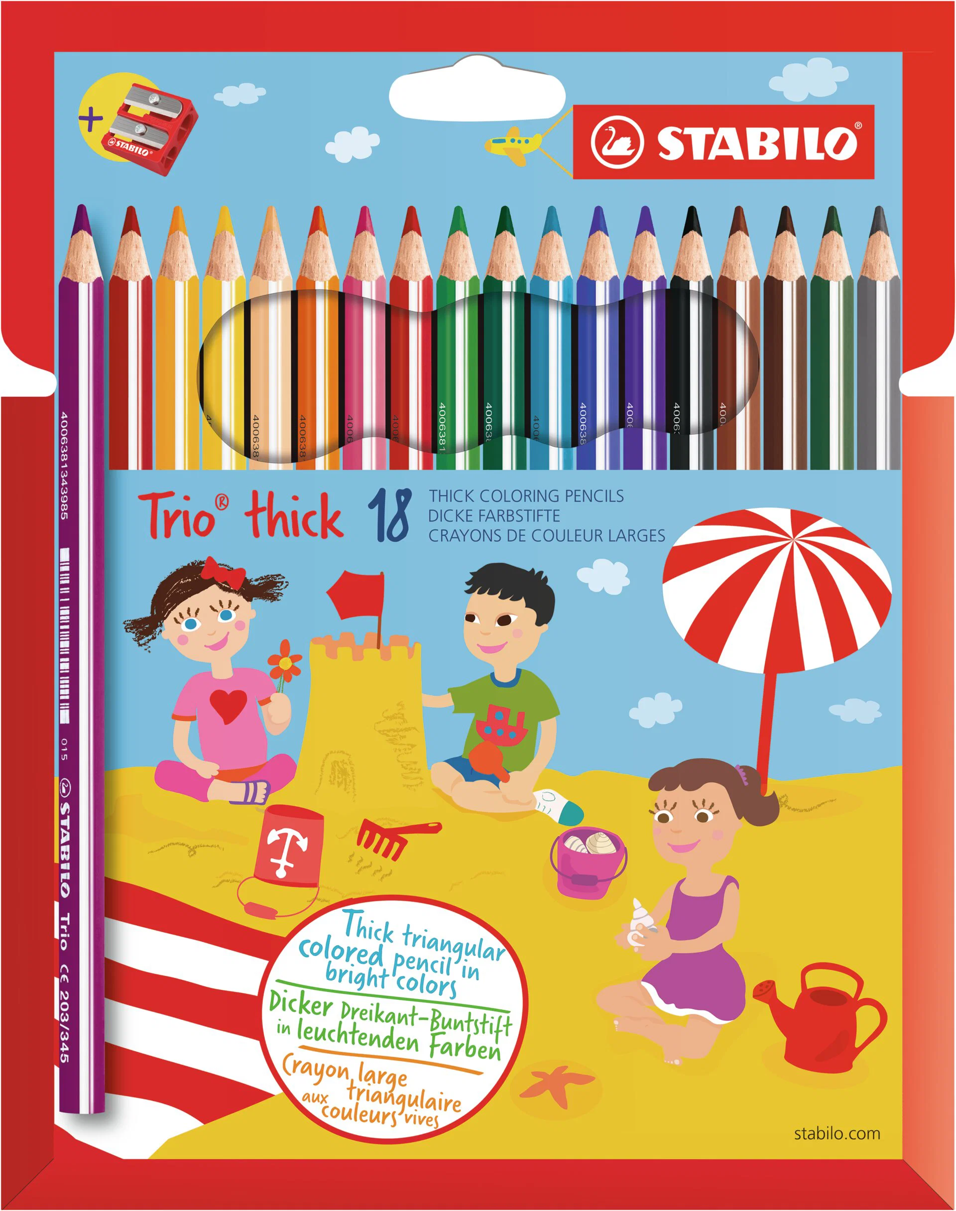 STABILO Trio thick coloured pencil pack of 18 colours with sharpener Thumbnail
