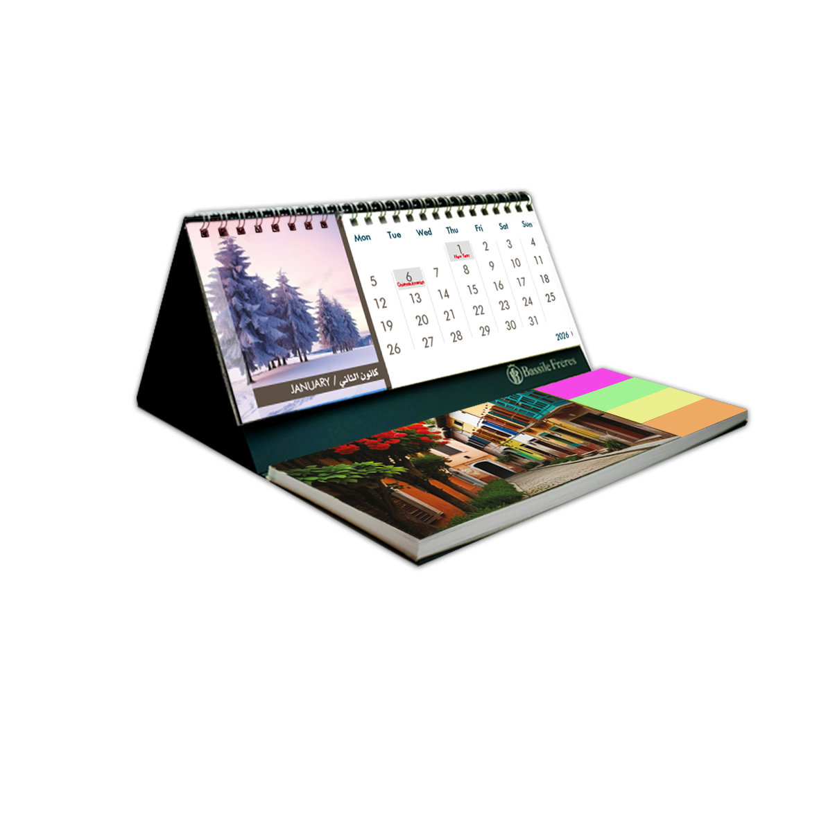 2026 Pyramid Monthly Desk Calendar with Notepad
