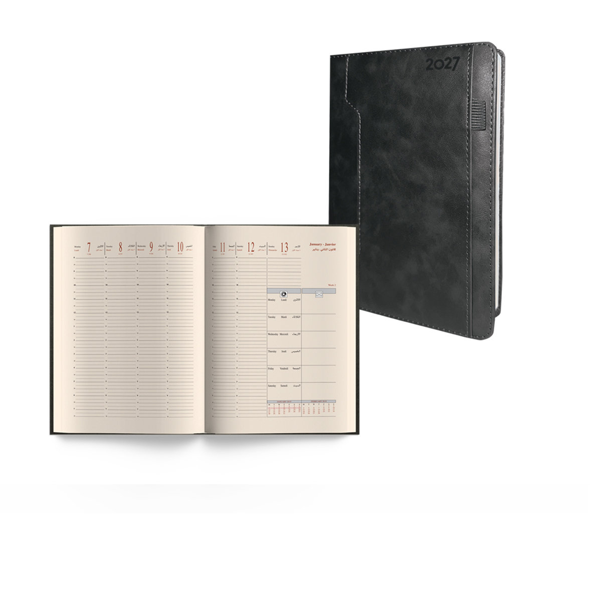 2027 Weekly Diary PU W/Pocket Ivory P Bk L/O 26x20