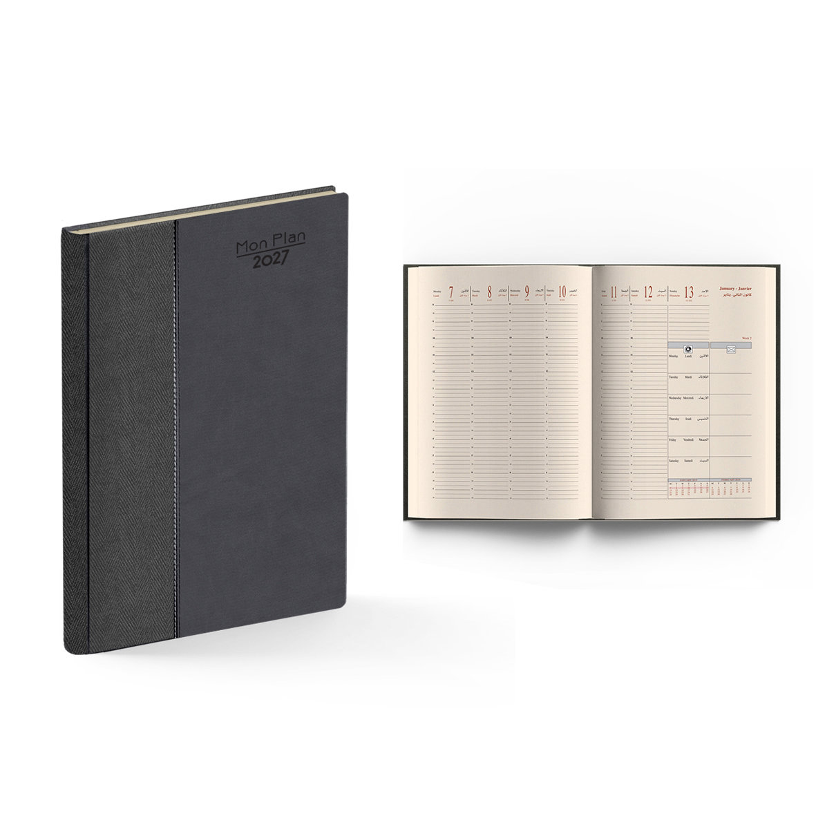 2027 Weekly Diary PU Padded Cov L/O- 21 x 26 cm