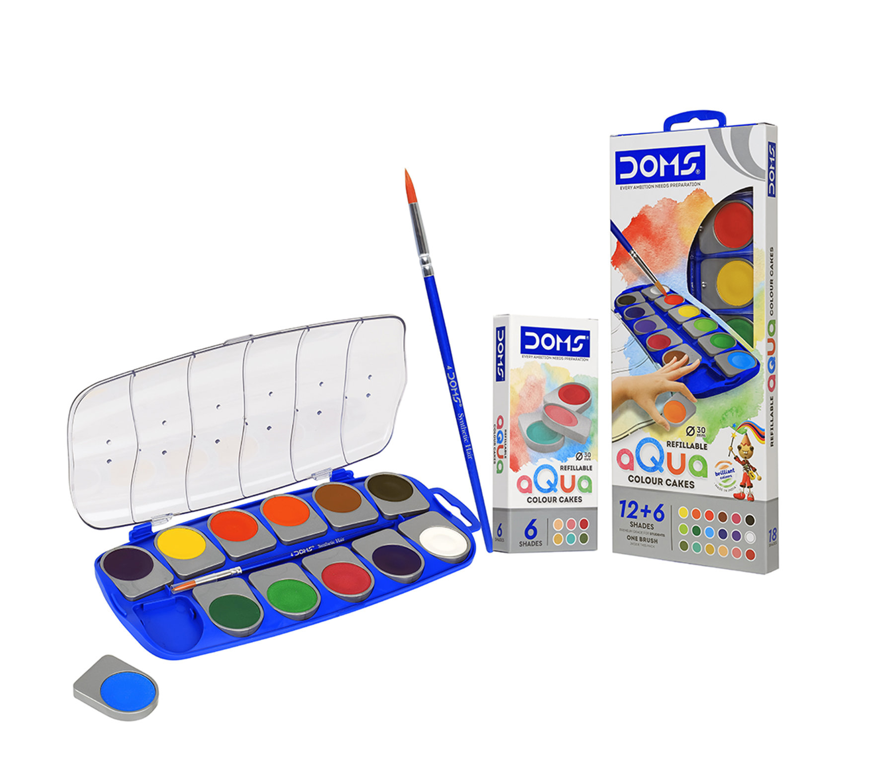 DOMS Refillable Aqua Col Cakes 30 mm - 12+6 Shades