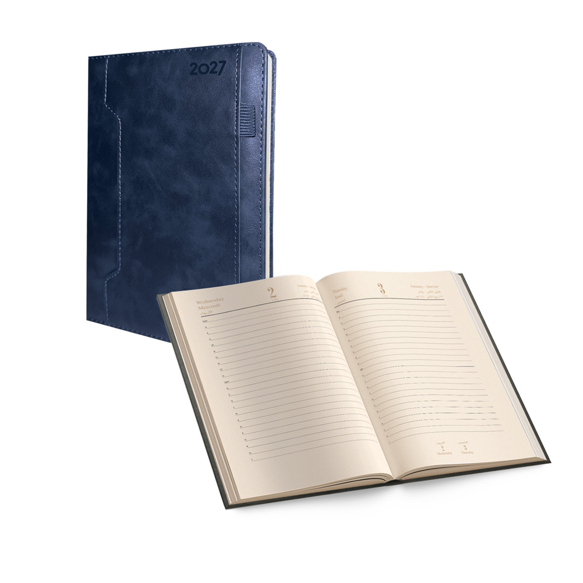 2027 Daily Diary PU W/Pocket Ivory P L/O BL A5