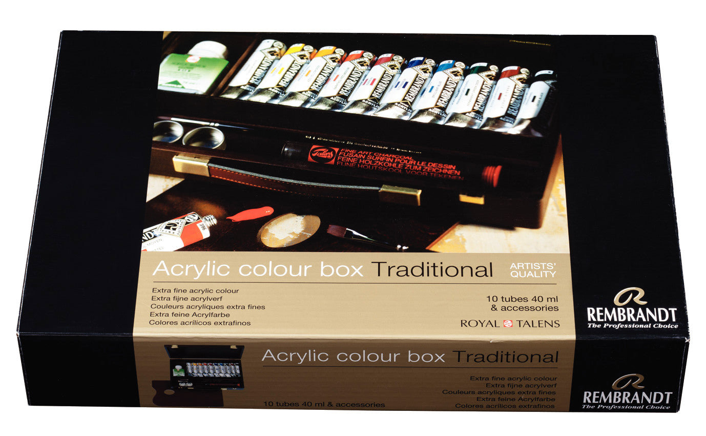 Rembrandt Acrylic colour wooden box set Traditional | 10 x 40 ml + accessories 10x40 ml