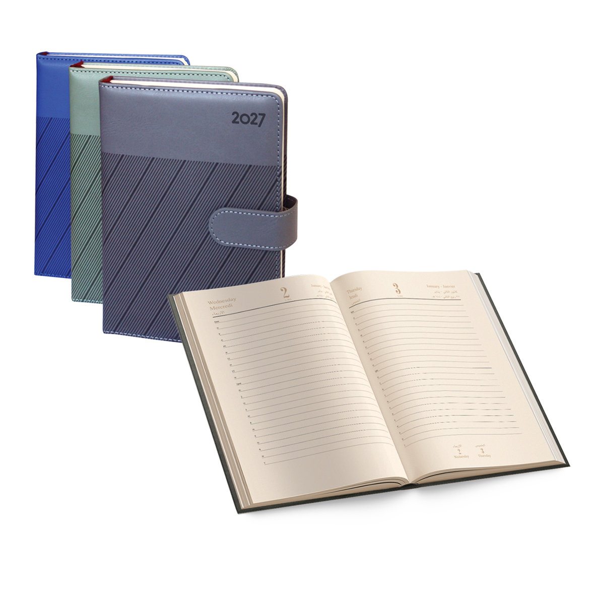2027 Daily Diary PU Magnet Ivory P L/O BL A5