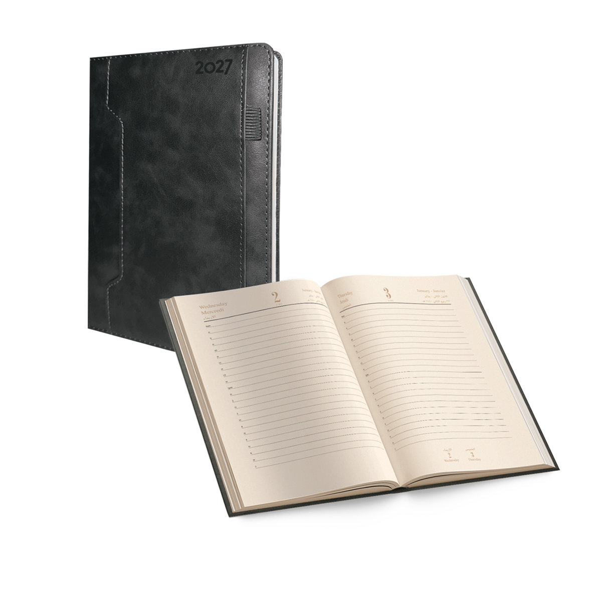 2027 Daily Diary PU W/Pocket Ivory P L/O BK A5