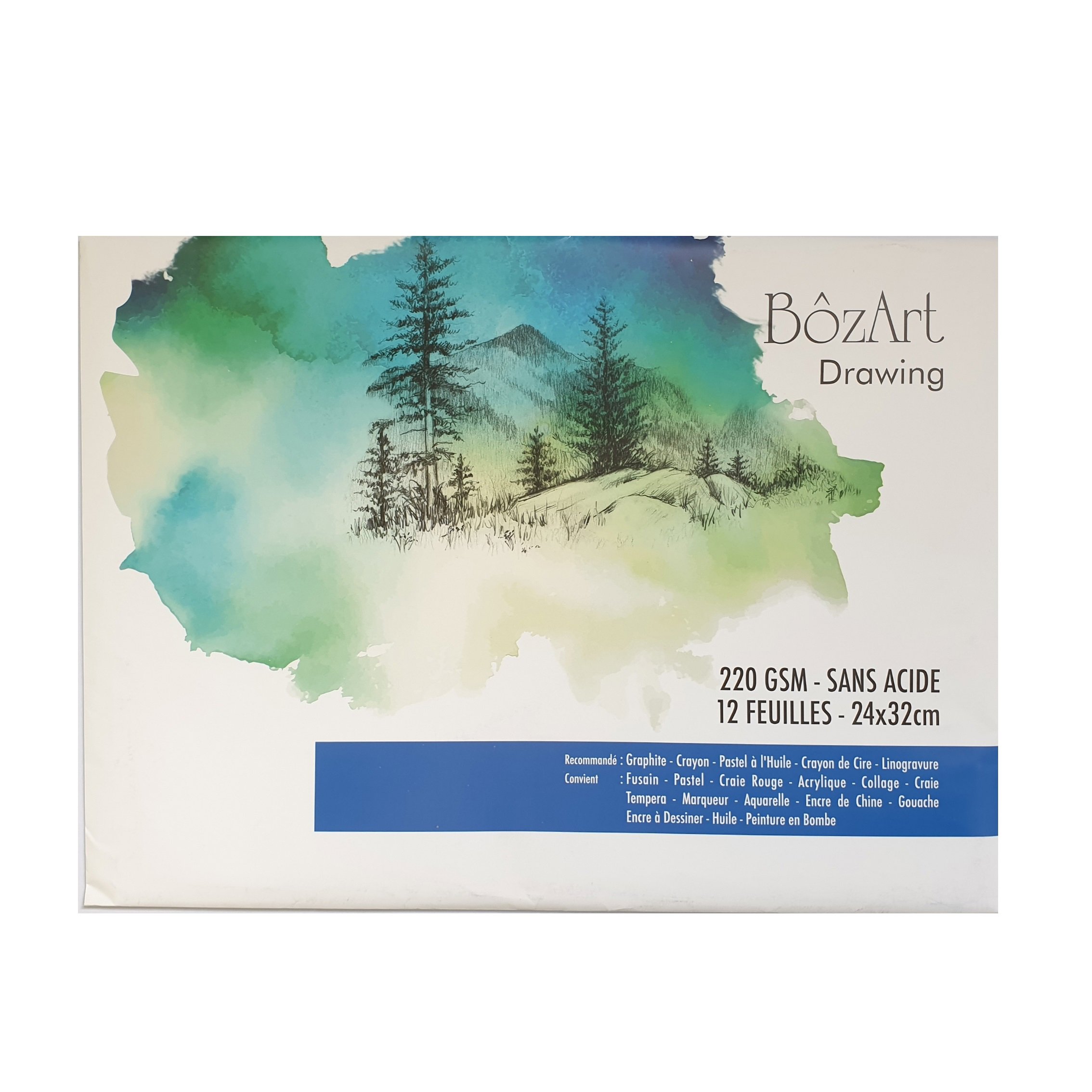 BOZART 12 Drawing Loose sheets 220g 24x32cm white