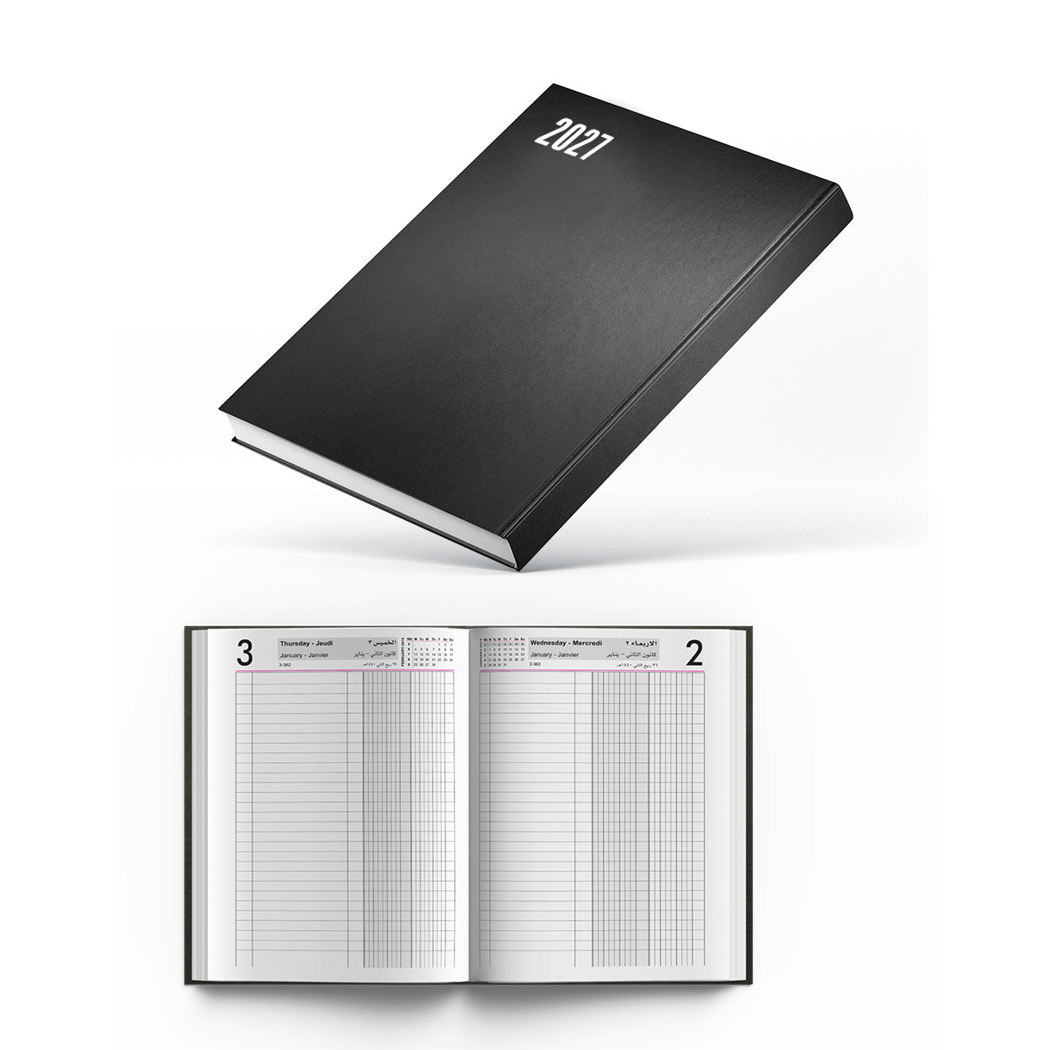 2027 Daily Diary Hard Cover 2 Columns R/O B5