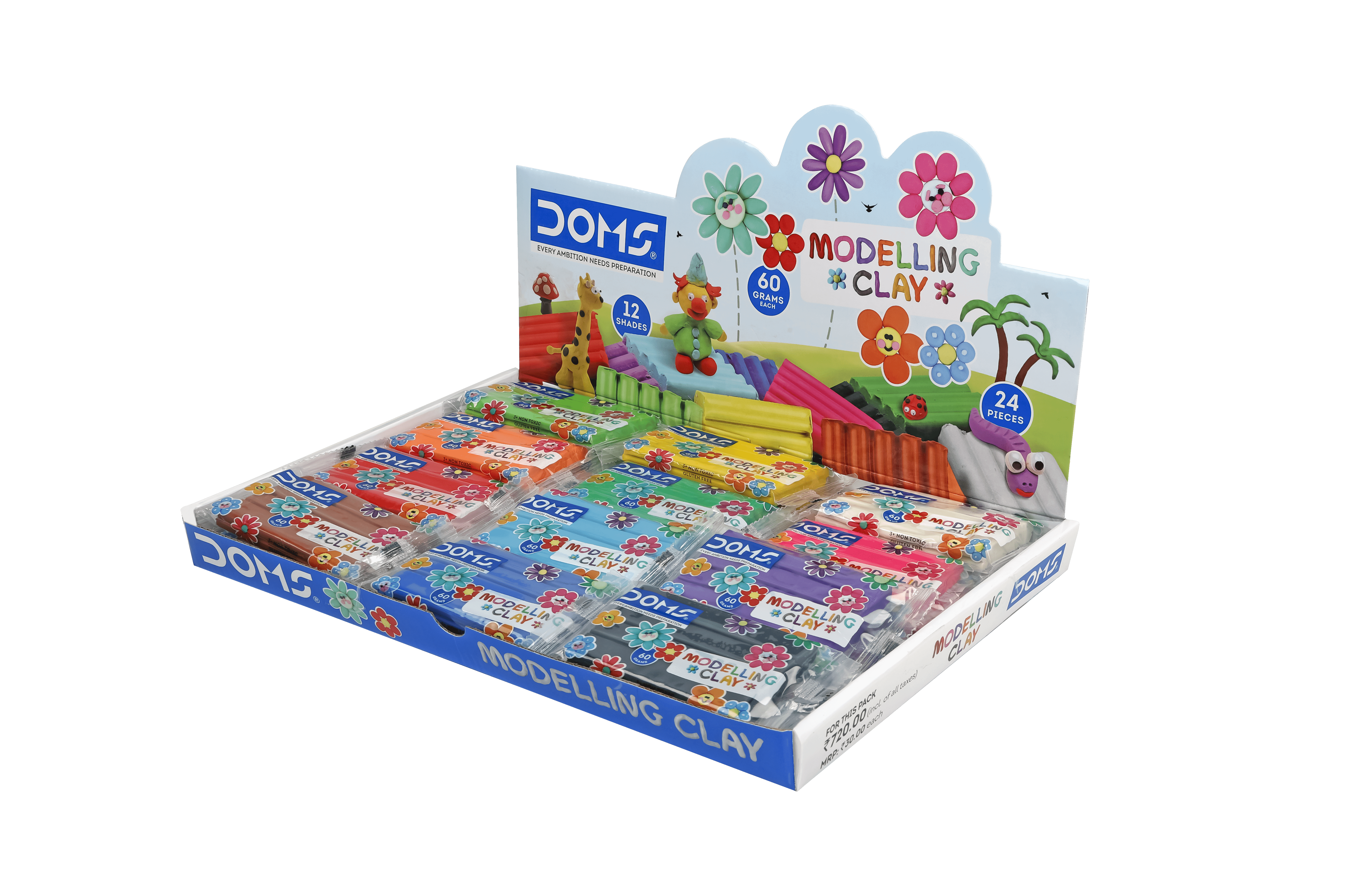 DOMS Modelling Clay Display 24 Pcs 60g in 12colors