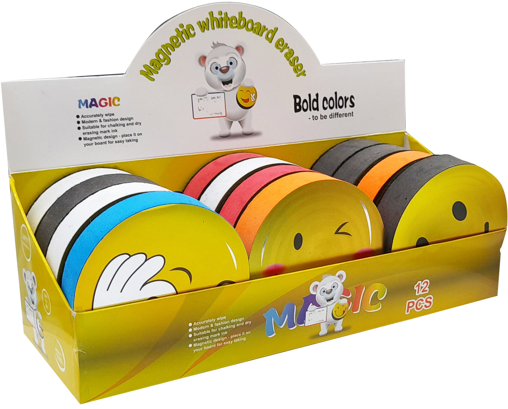 Magnetic white board Eraser EMOJI shape in display