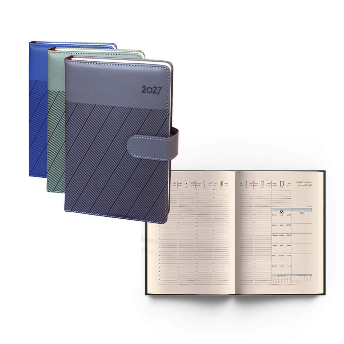 2027 Weekly Diary PU Magnet Ivory P L/O BL 26X20