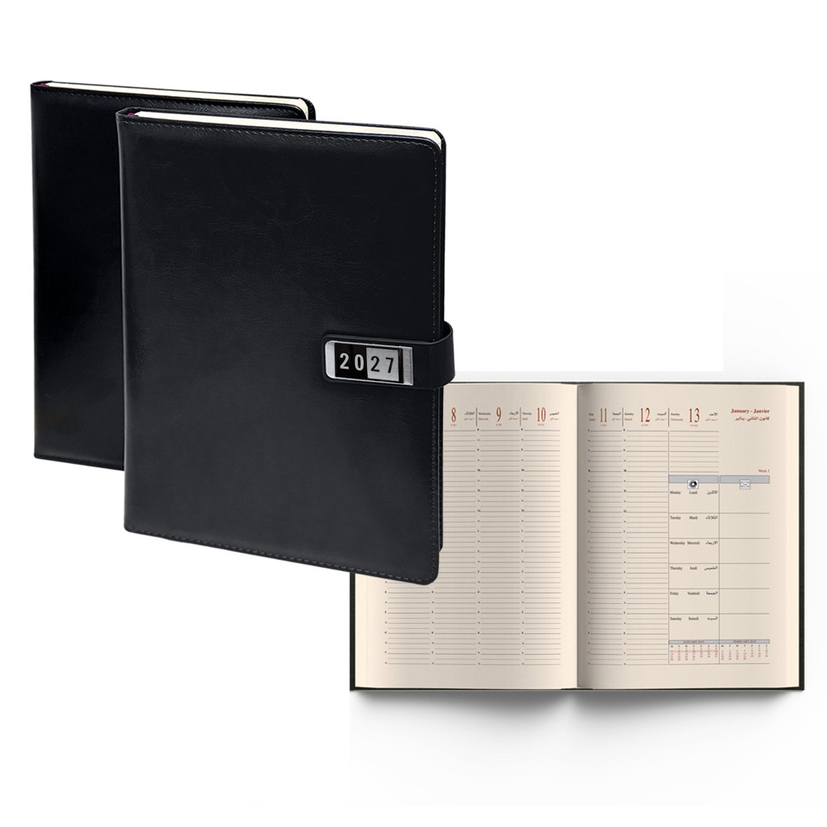 2027 Weekly Diary PU Magnet Ivory P.L/O BK 26x20
