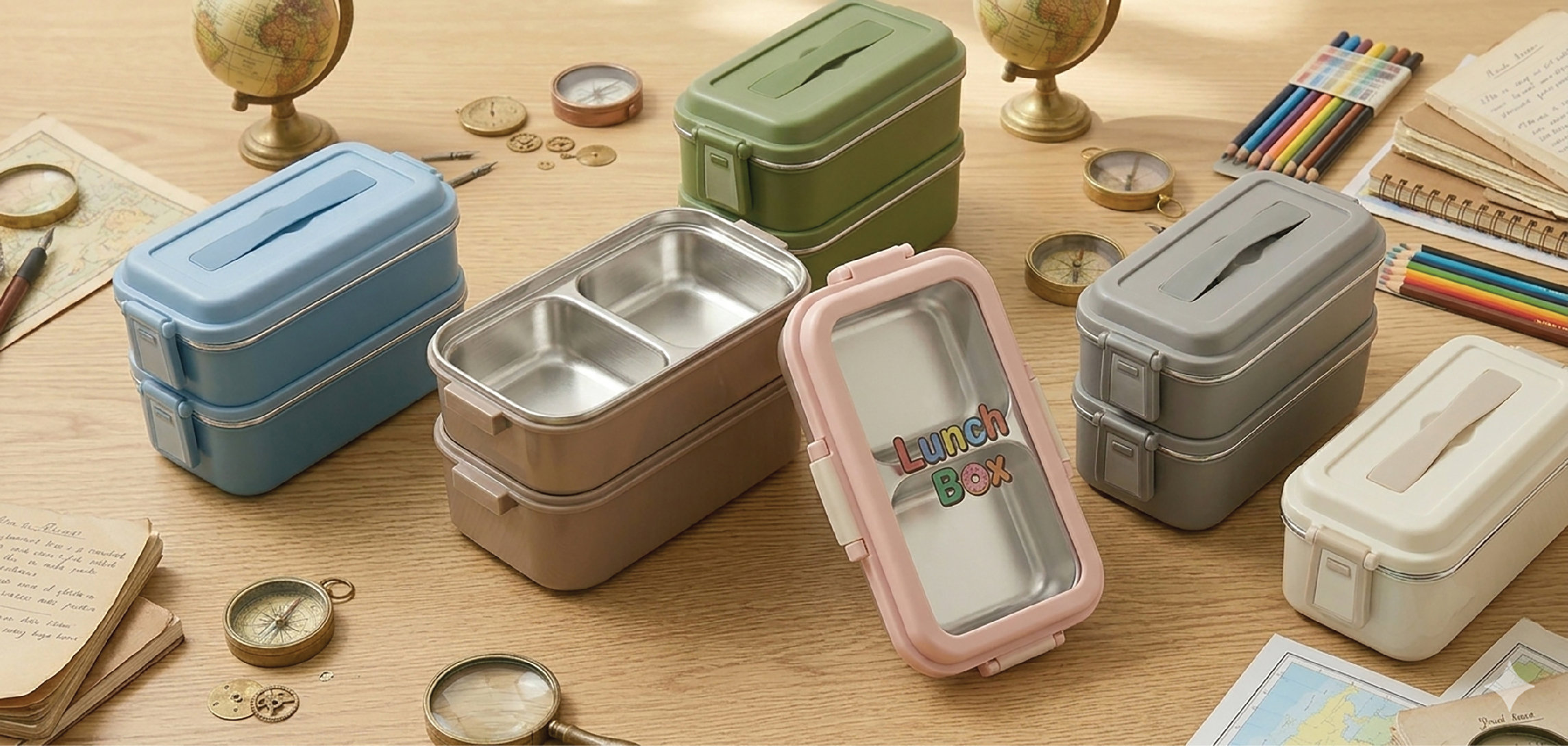 Lunch box stainless double layer 1400ml 3colors