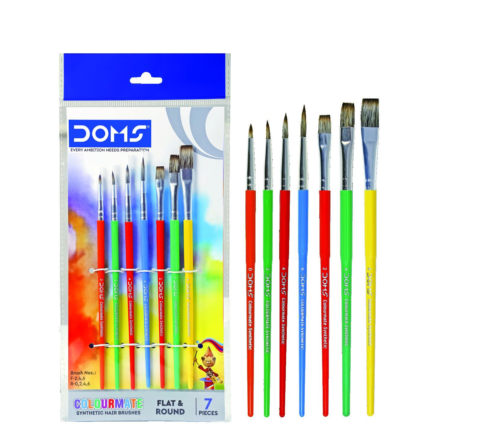 DOMS Studio Brushes Combo Round & Flat 7Pcs