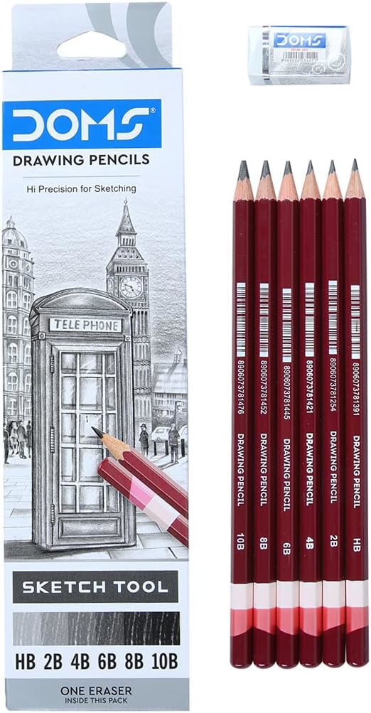 DOMS Drawing Pencil with Eraser (6pcs)