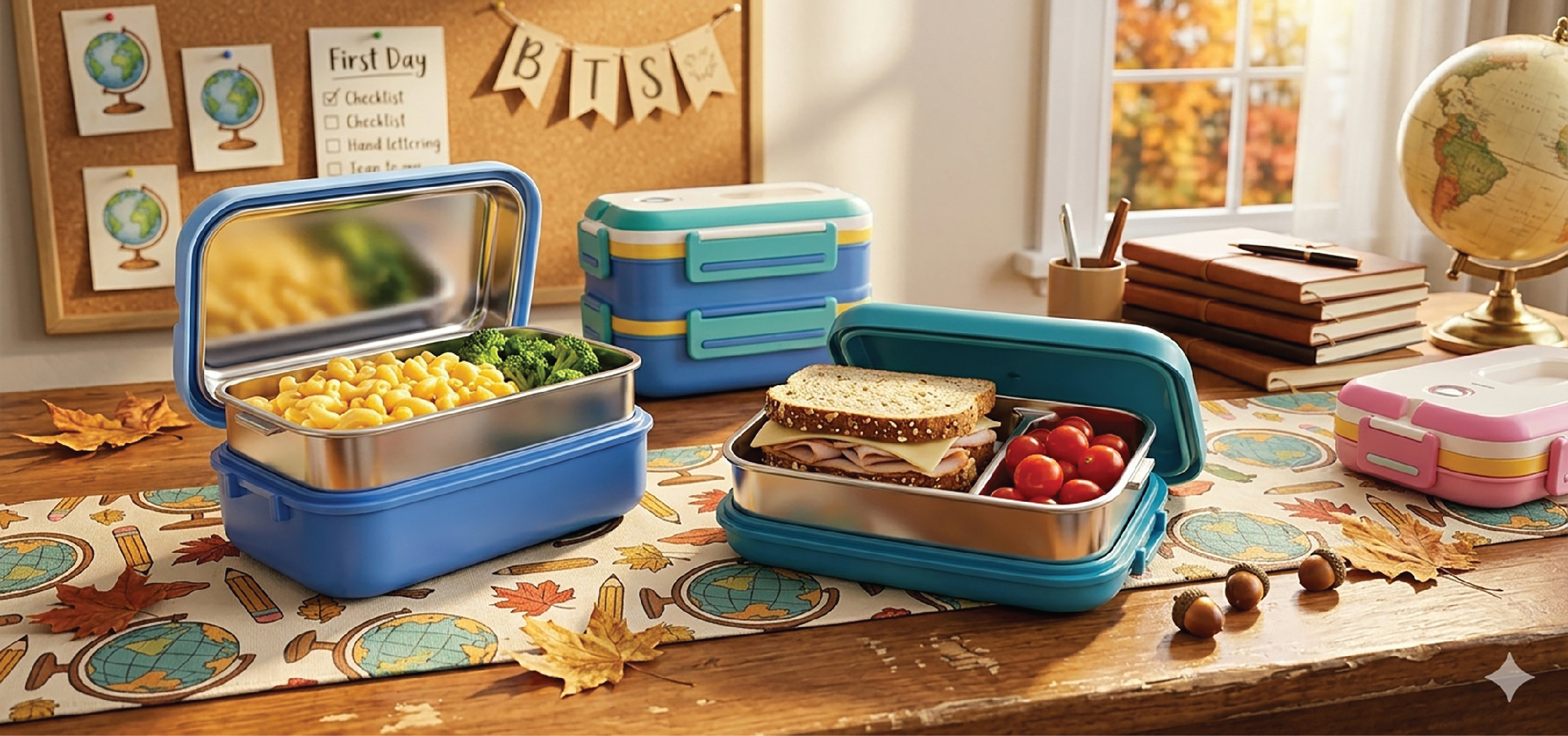 Lunch box stainless double layer 1050ml 3 colors