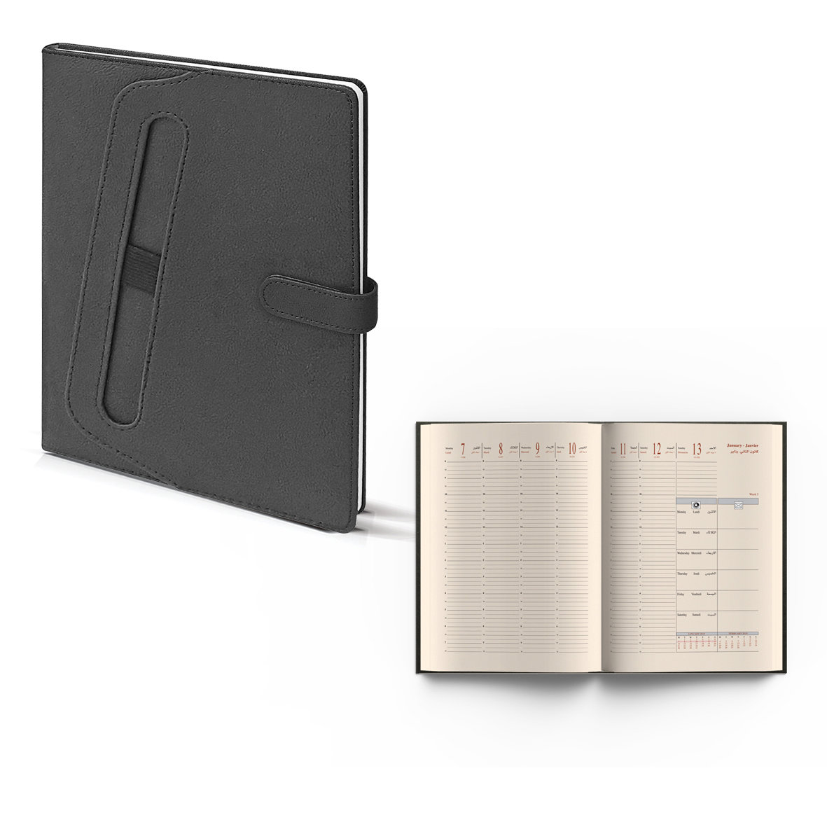 2026 Weekly Diary PU Cov Pen Holder 21x27 cm Black