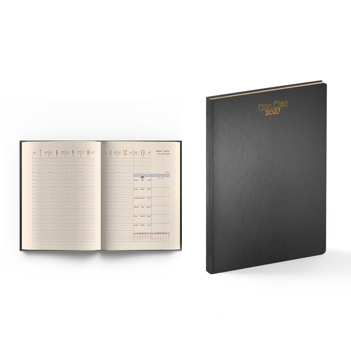 2027 Weekly Diary Padded Cover Gilded L/O 21x26 cm