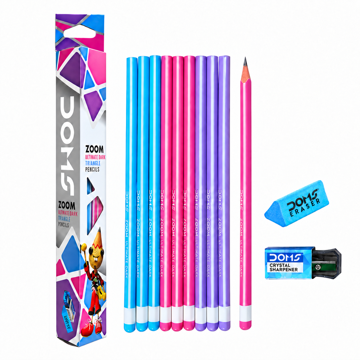 DOMS ZOOM Triangle Pencil with Eraser & Sharp (DZ)