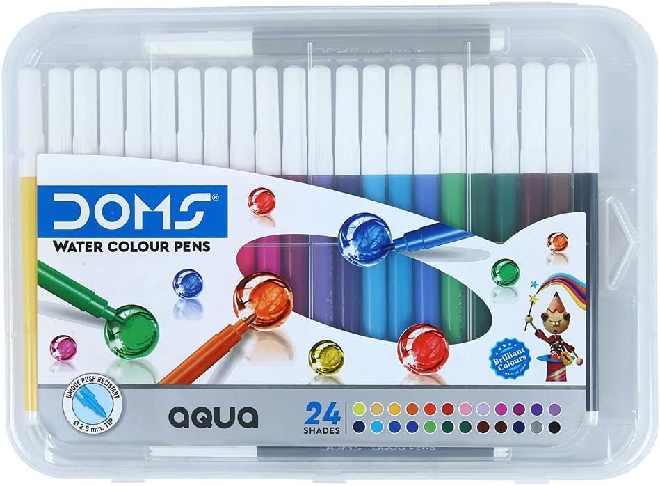 DOMS Aqua Water Colour Pens 24 Shades Plastic Box